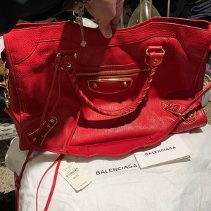 Red Balenciaga Womens Handbag (Giant 12 Golden City Bag)